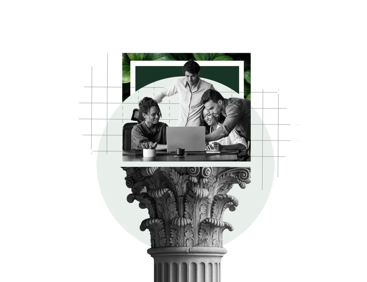 Diverse team of academics and developers collaborating